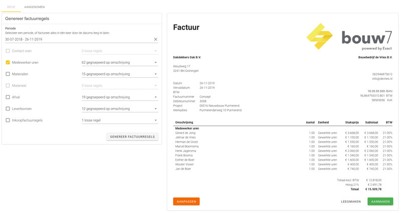 vernieuwde regie facturatie module in Exact bouw7
