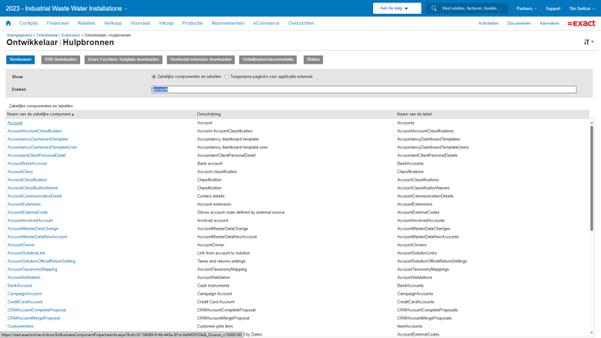 Afbeelding 1: overzicht van beschikbare business components in Exact Online