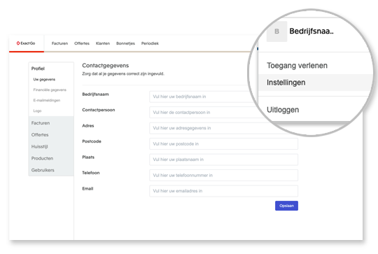Exact Go instellingen