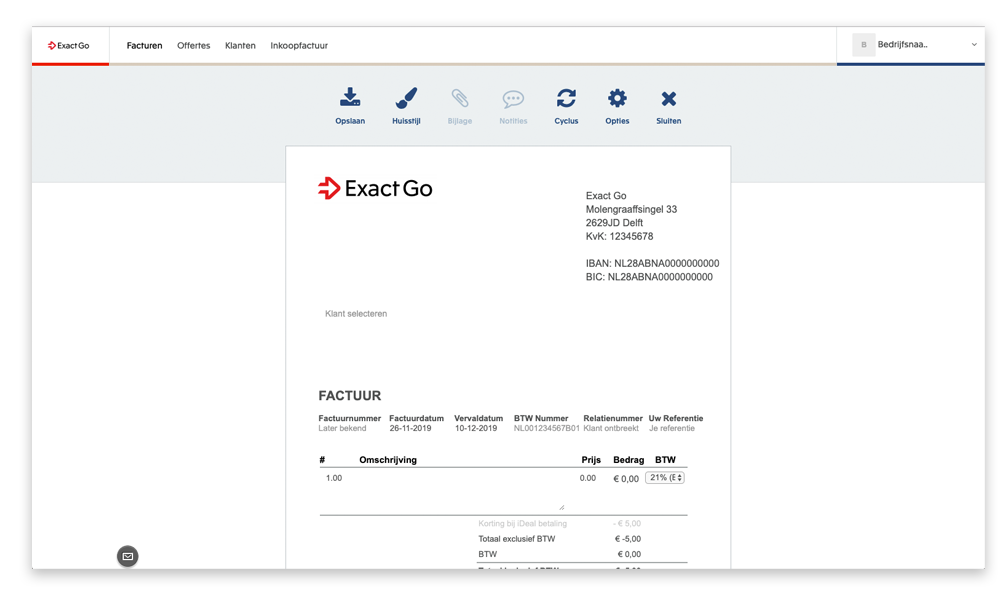 Online offerte maken in Exact Go