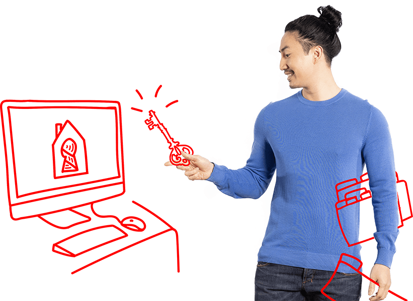 Man met toegang tot syndici software